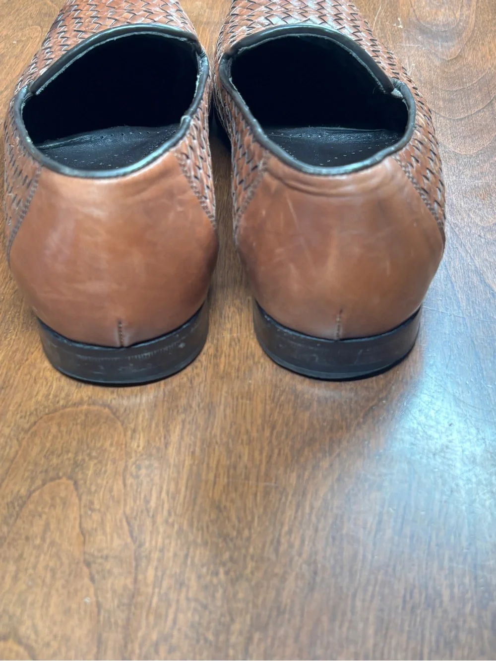 Paul Fredrick Brown Woven Leather Slip-On Loafers